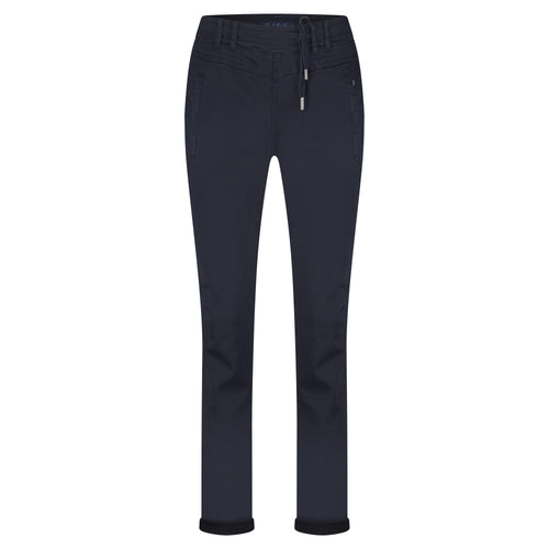 Red Button Tessy Jog Cropped Plain Cotton Trousers - Navy