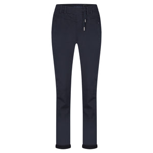 Red Button Tessy Jog Cropped Plain Cotton Trousers - Navy