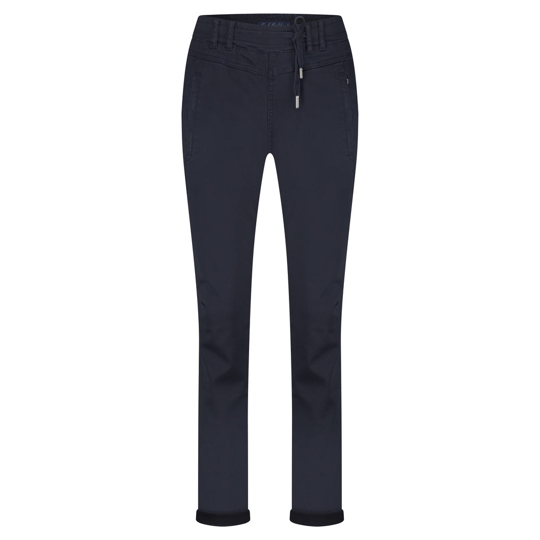 Red Button Tessy Jog Cropped Plain Cotton Trousers - Navy