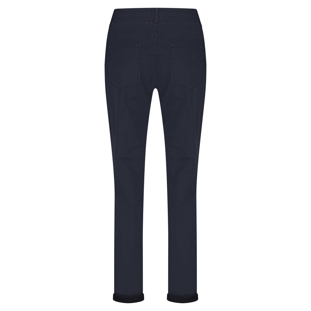 Red Button Tessy Jog Cropped Plain Cotton Trousers - Navy