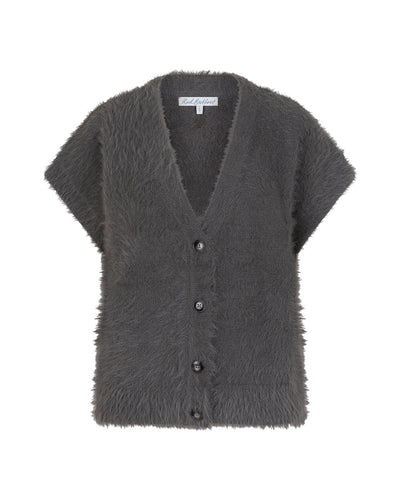 Red Button Fuzzy Waistcoat - Lava