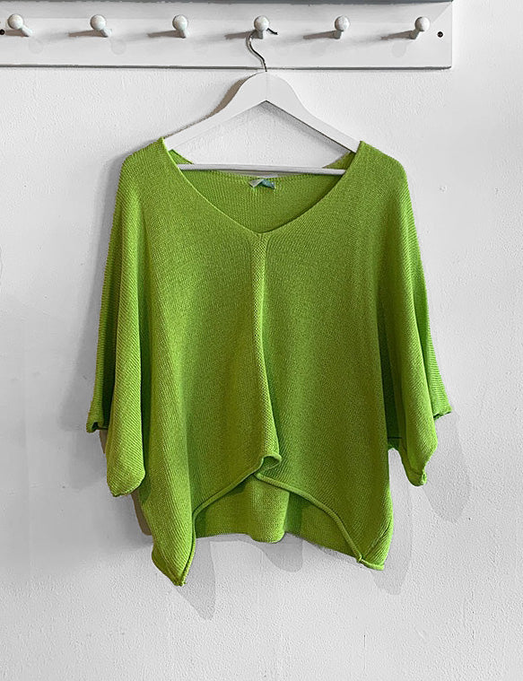 Sarah Fine Knit Cotton Blend Jumper - Lime