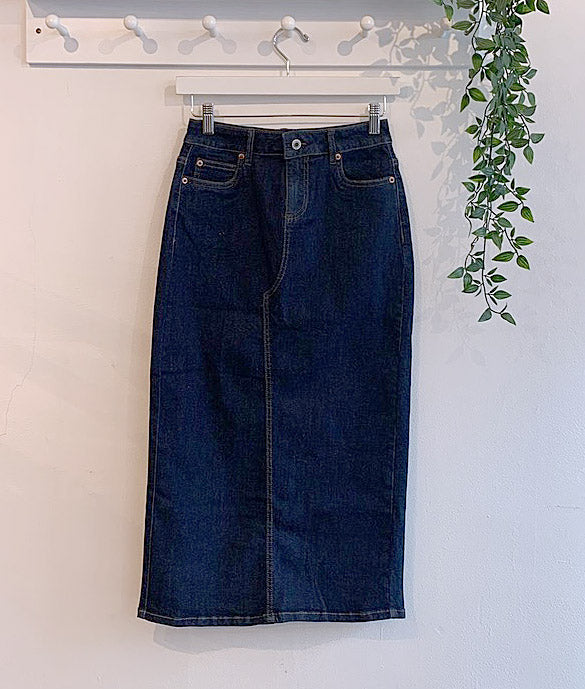Red Button Sibelle Denim Midi Skirt - Dark Blue Stone Wash