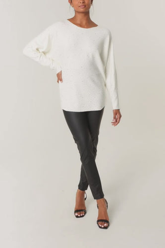 Iris Scattered Silver Diamante Batwing Jumper - Cream