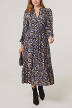 Load image into Gallery viewer, Selene Paisley Print Shirred Waist Midi Dress - Blue &amp; Black