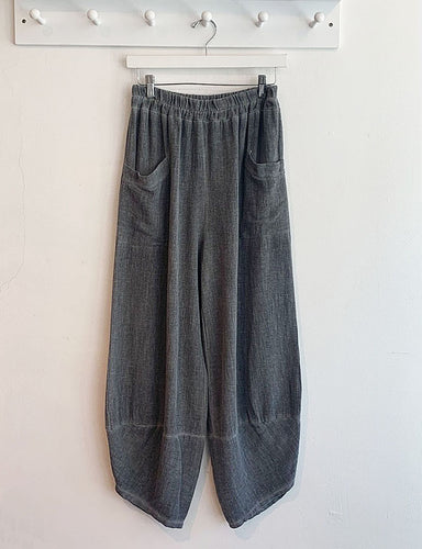 Viviana Italian Linen & Cotton Blend Balloon Leg Trousers - Charcoal