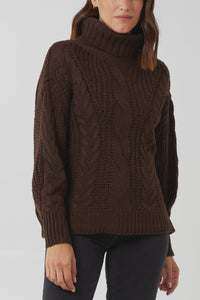 Hannah Cable Knit Polo Knit Jumper - Chocolate