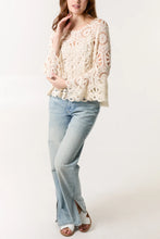 Load image into Gallery viewer, Aida Crochet Long Sleeve Cotton Top - Stone