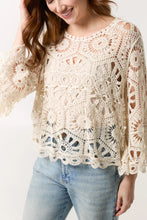 Load image into Gallery viewer, Aida Crochet Long Sleeve Cotton Top - Stone