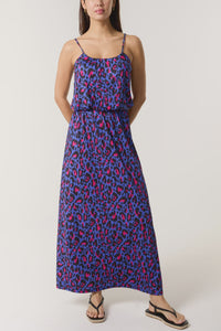 Sandrine Animal Print Maxi Sundress - Royal Blue & Neon Pink