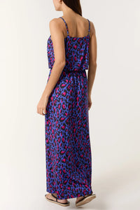 Sandrine Animal Print Maxi Sundress - Royal Blue & Neon Pink