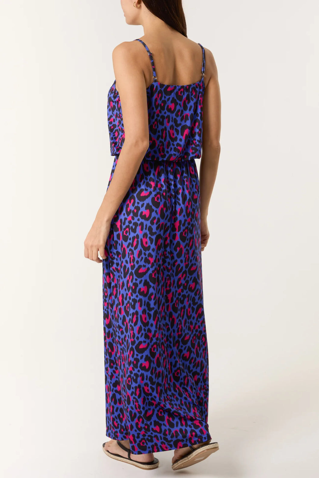 Sandrine Animal Print Maxi Sundress - Royal Blue & Neon Pink