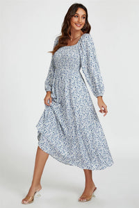 Isla Floral Print Shirred Maxi Dress - Pale Blue
