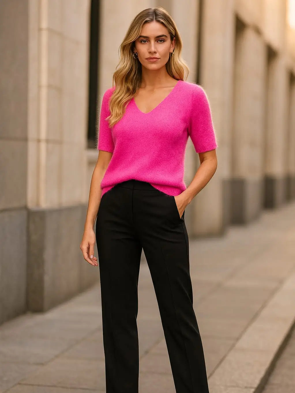 Vivian Alpaca Short Sleeve Jumper - Fuchsia