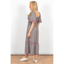Load image into Gallery viewer, Angelica Shirred Wavy Trim Maxi Dress - Black &amp; White Gingham