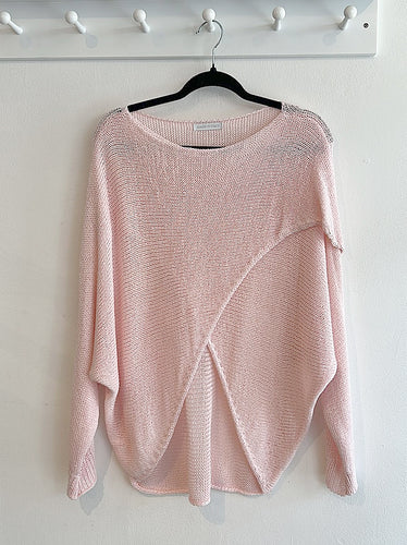 Allegra Cross Front Fine Knit Cotton Jumper - Baby Pink