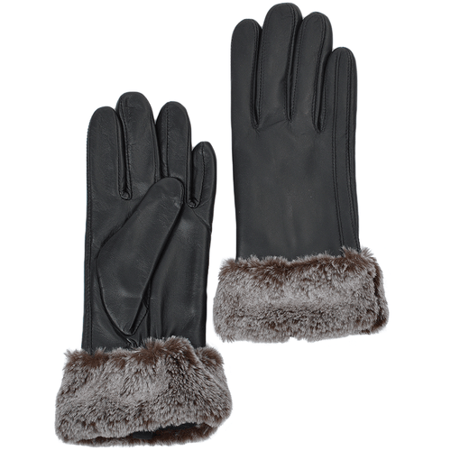 Ashwood Leather Gloves with Faux Fur Cuff - Black