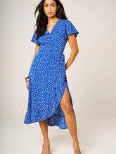 Load image into Gallery viewer, Bryony Ditsy Floral Print Wrap Midi Dress - Blue &amp; White