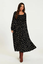 Load image into Gallery viewer, Katie Polka Dot Square Neck Maxi Dress - Black &amp; Ivory