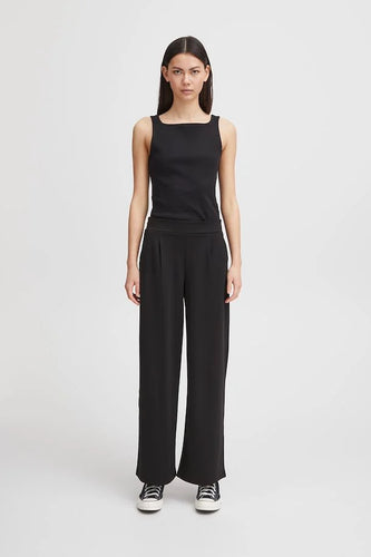 ICHI Kate Wide Legged Jersey Long Trousers - Black