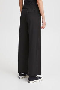 ICHI Kate Wide Legged Jersey Long Trousers - Black