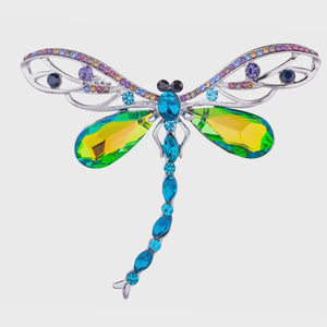 Ariana Crystal Dragonfly Brooch - Silver Rhodium