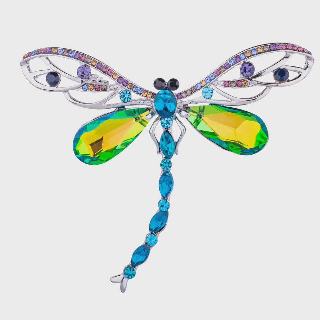 Ariana Crystal Dragonfly Brooch - Silver Rhodium
