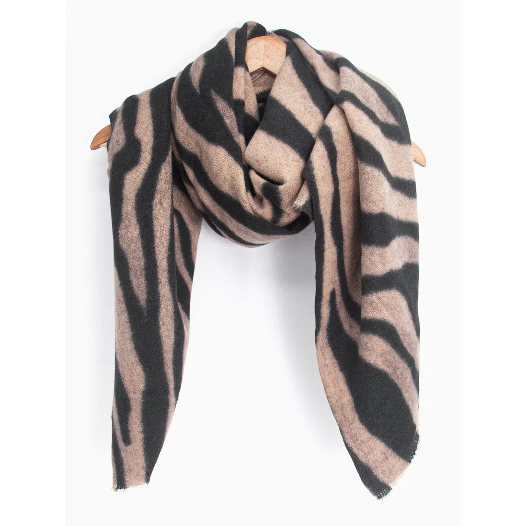 Ainslie Zebra Print Lightweight Scarf - Black & Beige