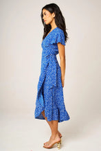 Load image into Gallery viewer, Bryony Ditsy Floral Print Wrap Midi Dress - Blue &amp; White