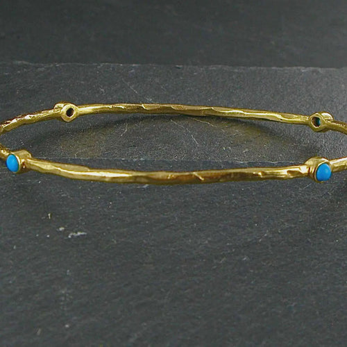 Semi Precious Stone Gold Plated Bangle - Turquoise
