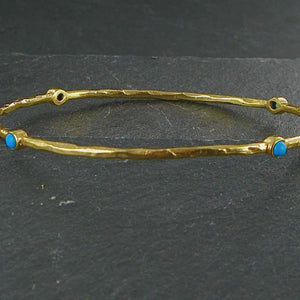 Semi Precious Stone Gold Plated Bangle - Turquoise