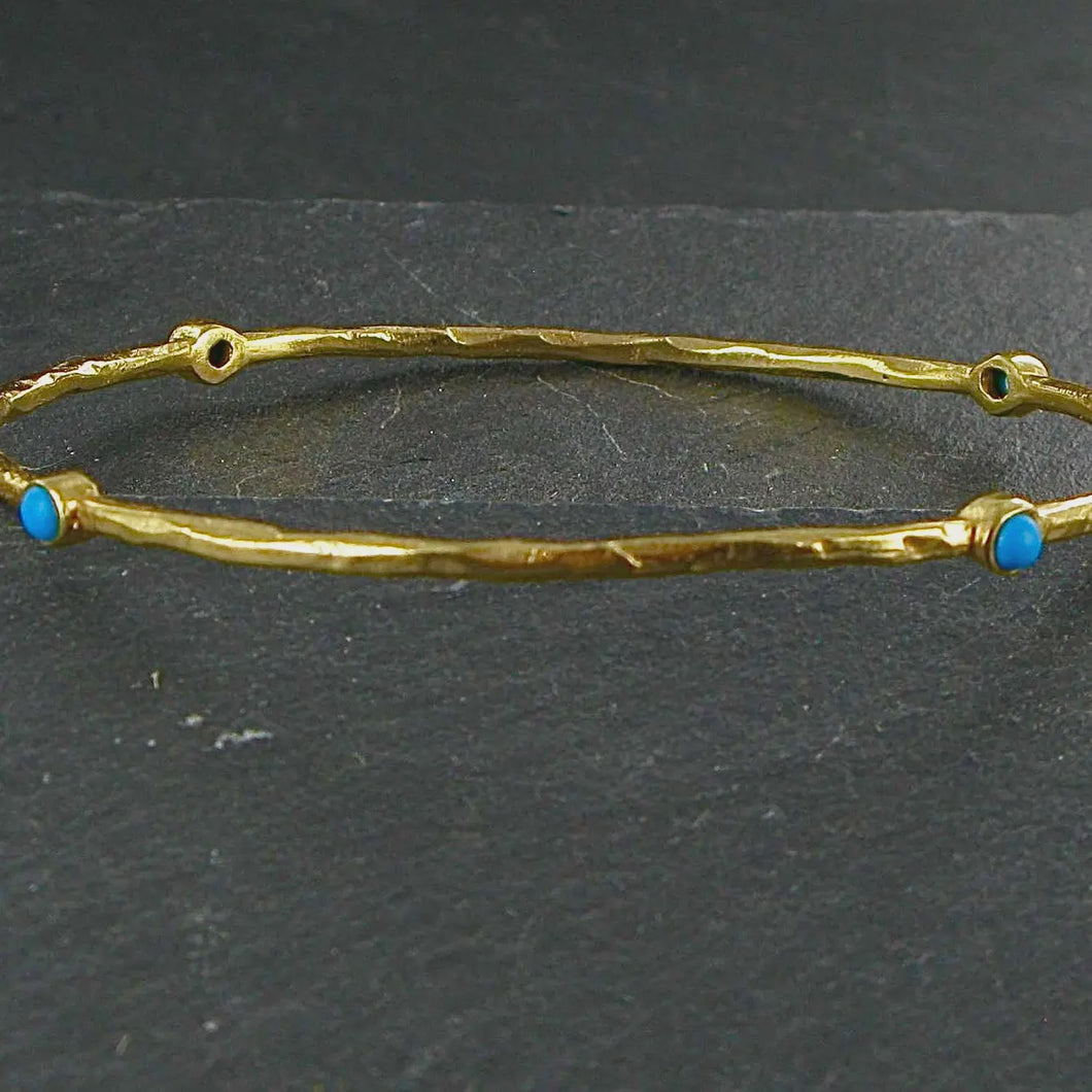 Semi Precious Stone Gold Plated Bangle - Turquoise