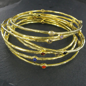 Semi Precious Stone Gold Plated Bangle - Turquoise
