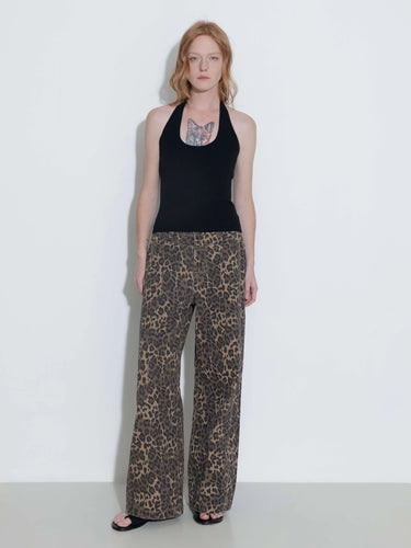 CUBIC Leopard Wide Leg Denim Jeans - Sienna Brown