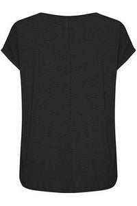 ICHI Rebel Metallic Detail V Neck Tee - Black