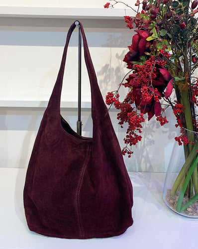 Celine Suede Slouch Bag - Burgundy