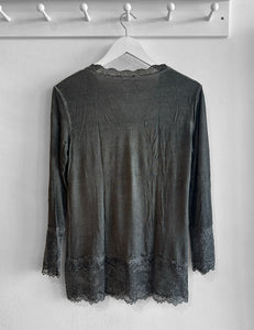 Cressida Long Sleeve Lace Detail Top - Charcoal