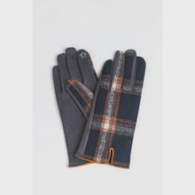 Load image into Gallery viewer, Tartan Print Gloves with Contrasting Trim - Black &amp; Orange
