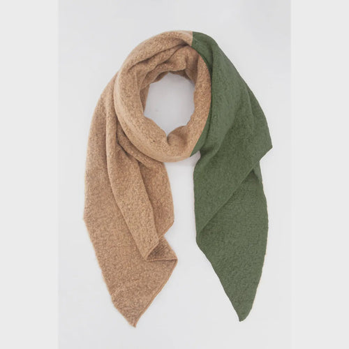 Cleo Two Tone Colour Block Blanket Scarf - Khaki & Camel