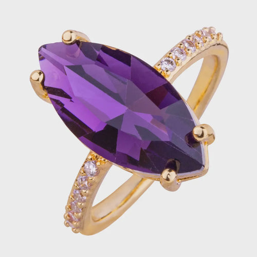 Iris Teardrop Crystal Ring - Gold & Amethyst