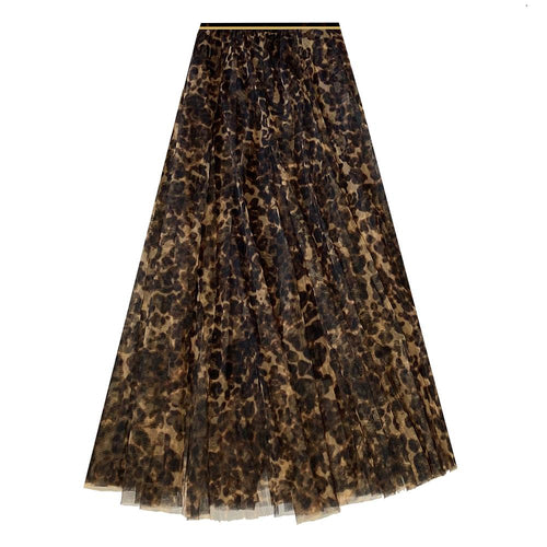 Amara Large Leopard Print Tulle Skirt - Chocolate