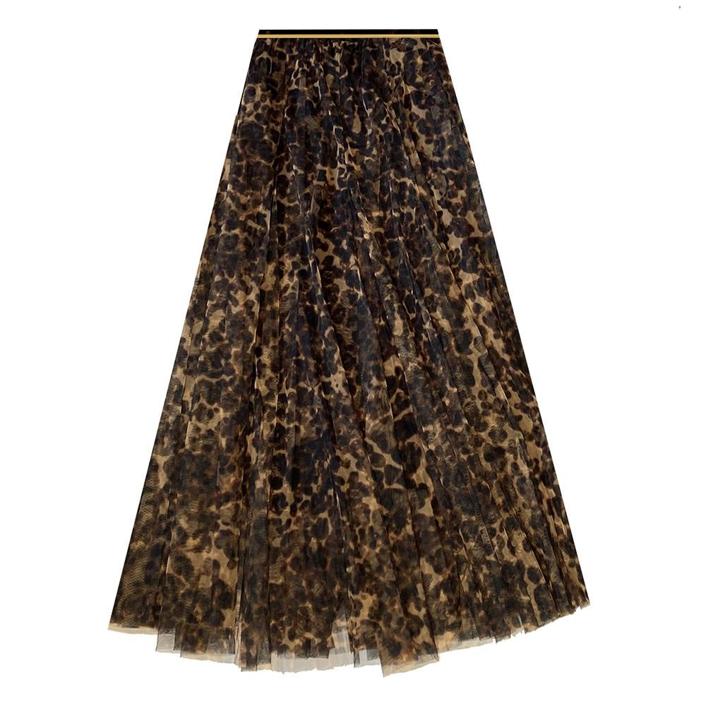Amara Large Leopard Print Tulle Skirt - Chocolate