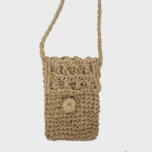 Lilou Small Cross Body Straw Bag - Camel