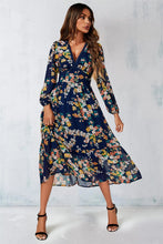 Load image into Gallery viewer, Azalea Floral Print Lace Trim Midi Dress - Navy