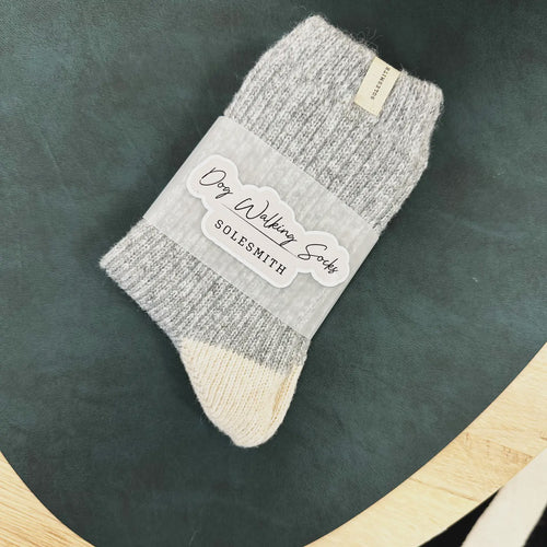 Luxury Wool Blend Dog Walking Socks - Grey & Cream