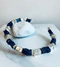 Load image into Gallery viewer, Silver &amp; Black Large Square Ring Neck Bangle