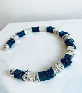 Silver & Black Large Square Ring Neck Bangle