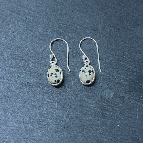 Polished Oval Semi-Precious Gemstone Drop Earring - Dalmatian Jasper
