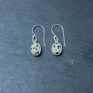 Polished Oval Semi-Precious Gemstone Drop Earring - Dalmatian Jasper