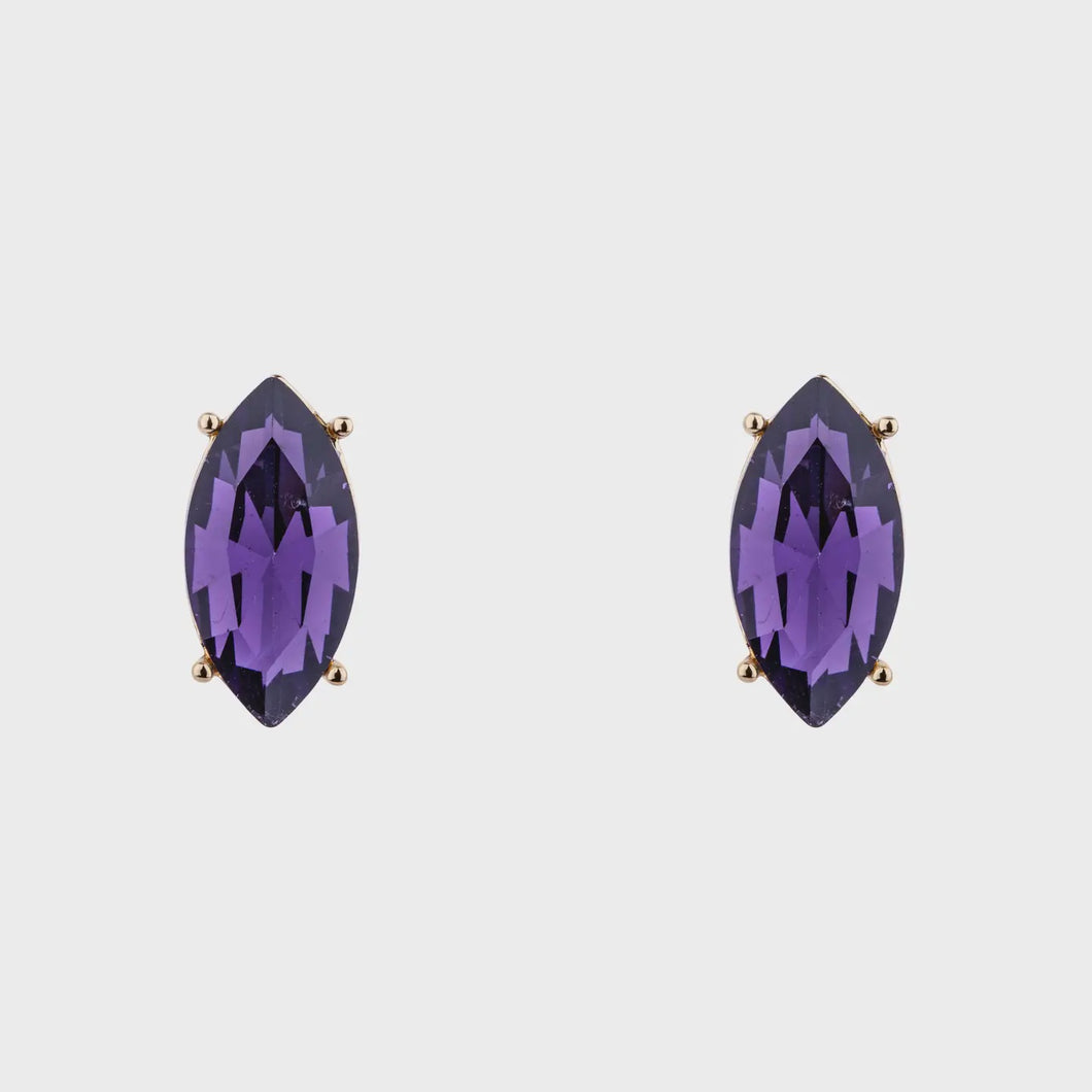 Iris Crystal Stud Earrings - Gold & Amethyst